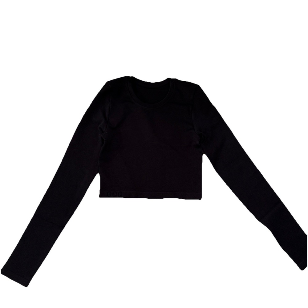 New OQQ Small Women's Crop Top Long Sleeve Round Neck Fitted Top Black NWOT